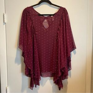 Flowy Burgundy Sheer Polka Dot Top
